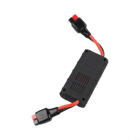 Built Tough RC Power Analyzer Watt Meter with Crisp Backlit Readouts and Heavy Duty 45A Plugs, black with red cables.