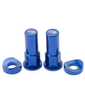 Blue Tusk Rim Lock Nut/Spacer Kit: two blue cylindrical nuts with hex bases and two spacers, front view.