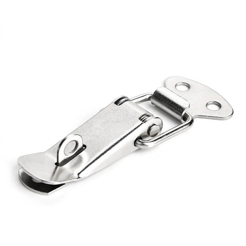 Durable Spring Loaded Latch Catch Toggle Hasp For Cabinet Boxes Sliding Doors And Windows Made From Mild Steel Heavy Duty simple lock tool accessory, side view.