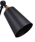 Close-up of black metal shade on Two Pack Industrial Plug In Wall Sconces With On Off Switch Vintage Edison Swing Arm Black Metal Shade For Home Or Office 55 Inch Cord Two In One Plug In Or Hardwire.