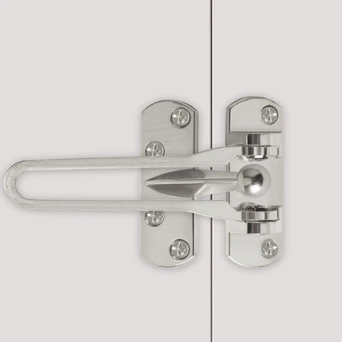 Swing Bar Door Lock For Front And Interior Doors Heavy Duty Brushed Metal Security Latch installed on a white door