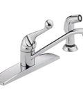 Classic Single-Handle Kitchen Faucet With Side Sprayer In Chrome, Fits 4-Hole 6-8 Inch Centers, 360 Degree Swivel Spout