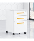 Steel Mobile File Cabinet With 3 Lockable Drawers for an organized home or office workspace, shown in a modern setting.