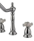 Widespread Kitchen Faucet Polished Chrome With 4 Hole Install 8 To 16 Inch Center Ceramic Disc Quarter Turn Spout