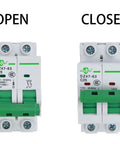 Miniature Circuit Breaker 3 Pack DZ47 63 110/240V 2 Pole 16A MCB shown open and closed for home and solar installations