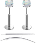 Titanium F136 Medical Grade 20G Threadless Flat Back Opal Stud Earrings Set For Women 6mm Bar With 3mm Gem Includes Taper Insertion Tools
