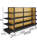 Built Tough Four Tier Metal Storage Shelving Unit With Adjustable Crossbars Heavy Duty Double Sided Rack, 253CM wide, 135CM tall.