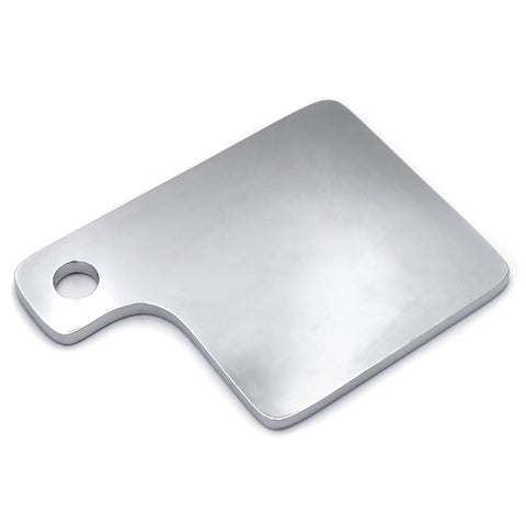 HASkulle universal inspection tag plate, chrome metal, rounded corners, single mounting hole