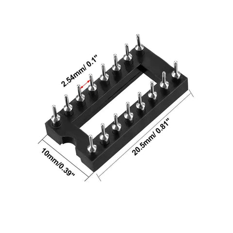 DIP IC Socket Adaptor 2.54mm Pitch With 7.6mm Row Spacing, Double Row 16 Round Pins, Soldering Ready, 10 Pack For PCB Prototyping And IC Repair