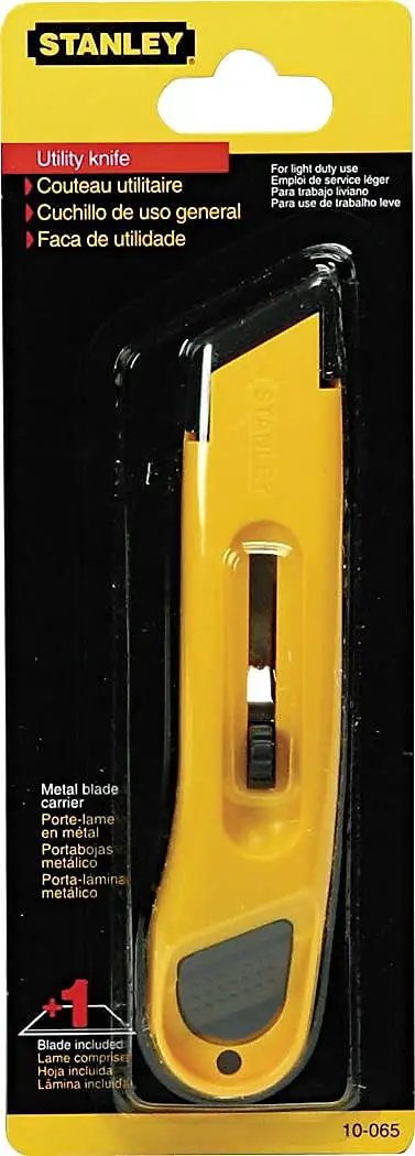Light Duty Utility Knife With Retractable Blade Yellow Built For Quick Easy Cuts Includes Five Heavy Duty Blades And Patented Snap Closure