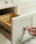 Person opening kitchen cabinet drawer with heavy duty 4 inch 6 inch and 8 inch ball bearing telescopic drawer slides set, soft close.