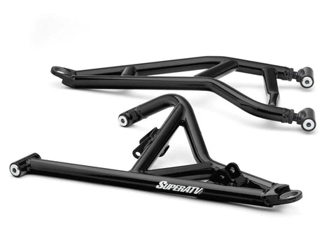 1.5 Inch Forward Offset A Arms For Polaris RZR XP 1000 And XP 4 1000 Fits Up To 33 Inch Tires 1.25 Inch Tubing 25 Percent Bigger Than Stock Black Finish Includes Standard Duty Ball Joints Off Road Ready Upgrade black A-arms with ball joints