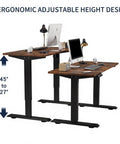 Super Smooth Electric Standing Desk With Sturdy Steel Frame Perfect For Your Home Office Setup Or Gaming Station At 48 Inches Rustic Brown Color with adjustable height from 27 to 45 inches.