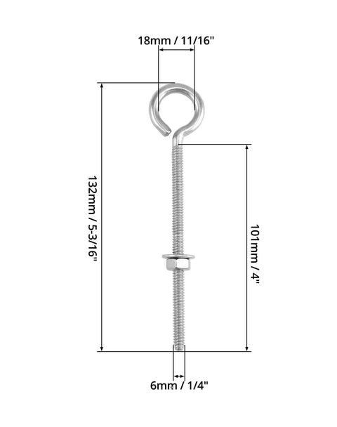 Ten Pack Eye Bolts One Quarter Inch By Four Inch Stainless Steel With Nuts For Hanging Or Securing Cables Outdoor Ready Durable Heavy Duty Hardware With Safe Working Load Up To 160 Lbs