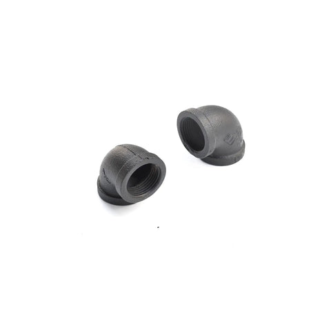 Solid As A Rock 16 Foot Black Industrial Pipe Handrail Wall Mounted Railing For Indoor Stairs Built Dead Nuts Strong With Sleek Vintage Metal Look Upgrades Your Entire Home Space. Two black metal elbow pipe fittings for handrail installation.