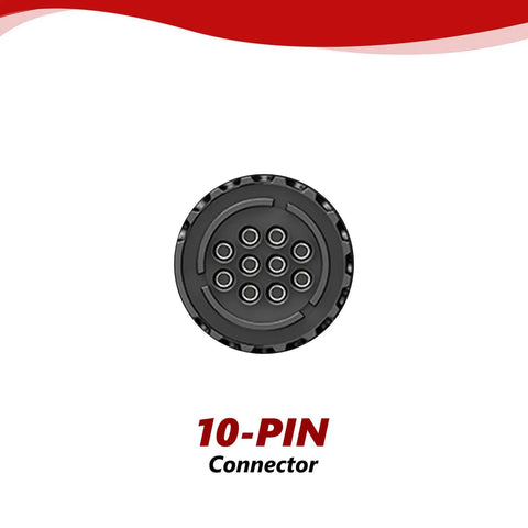 Close-up view of the 10-pin connector for the 10 Pin To 16 Pin OBD2 Adapter For BMW Motorcycles 1996 Through 2016 Diagnostic Cable 2ft 63cm.