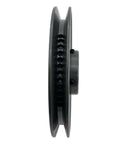 Side view of Heavy Duty Cast Iron V Belt Pulley For Electric Motors One And A Quarter Inch Bore Seven Point Seven Five Inch Outer Diameter One Groove Fits A AX B BX 4L 5L V Belts With Standard Keyseat