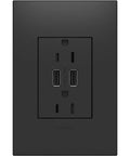 Dual USB Wall Outlet With Graphite Wall Plate, Adorne Style Plus-Size Receptacle That Lets You Charge Two Devices At Once While Still Leaving Room For Regular Plugs, 3.1A Total Charging Power