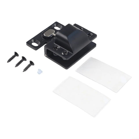 Boss Level Stainless Steel Hydraulic Glass Door Hinge Offering No Hassle U Shape Clip Installation And Smooth Operator Soft Close Action For Frameless Doors In Sleek Black, includes screws and mounting pads.