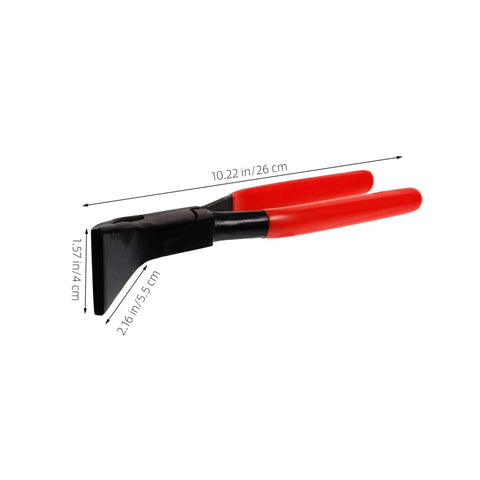 Seam Metal Bender Tool Hand Seamer Pliers with red handles and precise measurement details for sheet metal bending