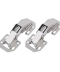 Close-up of 90 Degree No Drilling Cabinet Hinge Set in Silver Stainless Steel for Quick Mess Free Install on Kitchen Cabinets and Cupboards