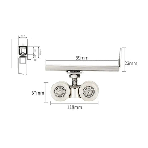 Heavy Duty Sliding Door Rollers 4 Pack Zinc Alloy Double Wheel Track Pulleys With Heat Treated Bearings dimensions and design overview
