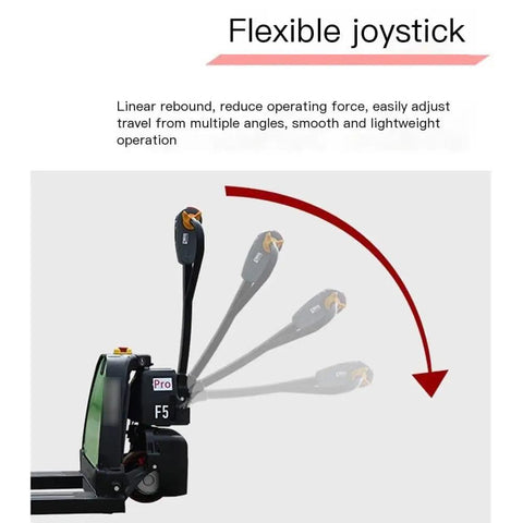 Flexible joystick for Heavy Duty Electric Pallet Jack Truck With 3300 Lbs Lift Capacity And Long Lasting Lithium Battery, Super Easy To Maneuver In Tight Spaces.