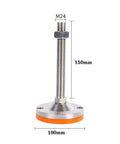 Heavy Duty Adjustable Screw Leg Levelers Four Pack With Wide Round Feet Designed For Industrial Machines And Rack Systems Solid Carbon Steel, 150mm height, 100mm wide foot.