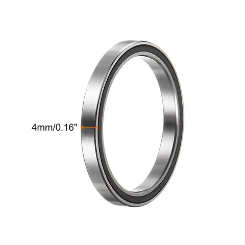 Close-up of 6706-2RS Deep Groove Ball Bearings, 4 Pack, showing 4mm thickness, double rubber seal, chrome steel for DIY projects.