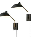 Plug In Wall Sconce With Swing Arm, USB Charging Port, Matte Black Finish, Hardwired Or Plug-In Options, Dope 2-Pack
