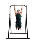 Adjustable Pull Up Station Bar For Home Gym 5.7Ft-7.5Ft Height, Carbon Steel, man demonstrating use, rust resistant frame