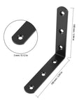 Rock Solid Heavy Duty L Brackets 4 X 4 Inch Matte Black Steel Corner Brace For Shelving And Furniture Reinforcement close-up with measurements