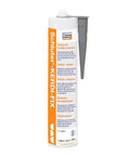 KerdiFix Sealant And Bonding Compound With Silane Modified Polymer Base For Wood Stone Concrete Metal Glass And Plastics Odor Neutral Gray 9.81 Oz All Purpose Waterproof Sealant And Joint Filler in white and orange packaging, angled view.