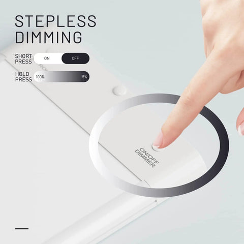 Hand adjusting dimmer on Under Cabinet LED Kitchen Light 24 Inch Plug In Linkable Fixture With 12W 960 Lumens Stepless Dimmable.