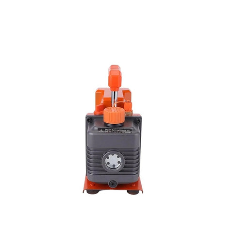 Front view of Slick Heavy Duty Single Stage Vacuum Pump With Direct Drive Motor For Air Conditioning Refrigerant Drain And Hvac Repair Compact Base With Quick Release Oil Valve That Runs Like A Dream.
