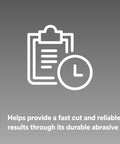 Illustration of clipboard and clock with text highlighting fast and reliable results for Green Corps Stikit Sanding Discs 8 Inch No Hole 80 Plus Grit.