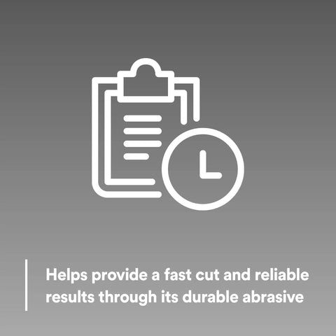 Illustration of clipboard and clock with text highlighting fast and reliable results for Green Corps Stikit Sanding Discs 8 Inch No Hole 80 Plus Grit.