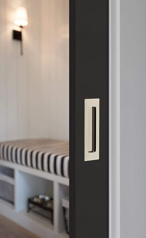 Emtek Modern Rectangular Flush Pull Satin Brass Door Hardware 1-3/4 Inch by 4 Inch Concealed Mount for Interior Doors.