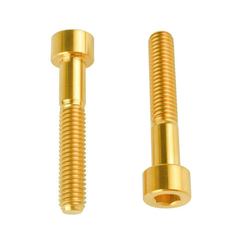 Front and side view of gold Titanium Allen Bolts M6x35mm For Bicycle Headset Stem Top Cover Screws Hex Head Titanium Alloy TC4 Anti Corrosion
