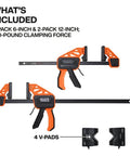 Speed Klamp Bar Clamp Set 6 Inch And 12 Inch 4 Pack With 150 Pound Clamping Force shown with V-pads