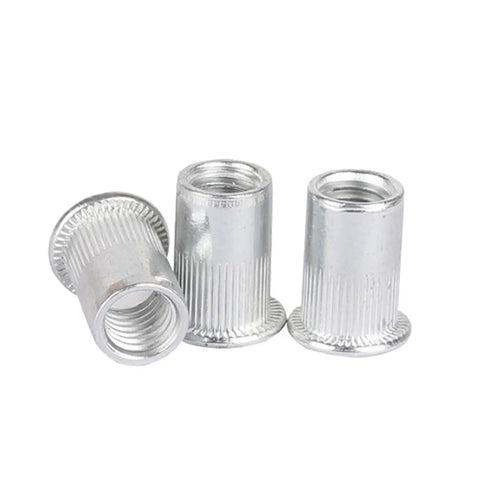 Solid Flat Head Threaded Insert Nuts Assorted Screw Rivet Pack Range M3 To M10 Durable Zinc Plated Steel with knurled body