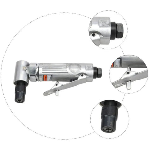 Professional Grade Rock Solid 90 Degree Pneumatic Die Grinder Kit angled view showing the tool's compact design and air connection.