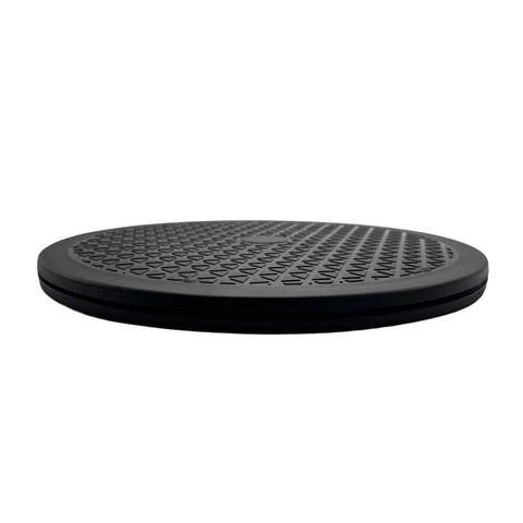 Side view of black 2 Pack 12 Inch Heavy Duty Rotating Display Stand With 360 Degree Spin And Steel Ball Bearings Lazy Susan