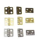 Various mini hinges in different metal finishes, suitable for antique copper mini hinge set with 200 screws for wooden boxes.