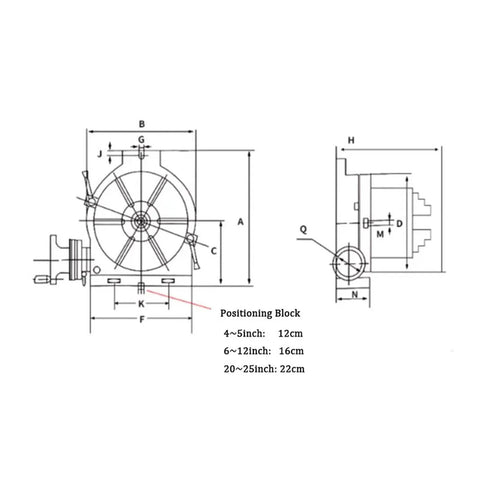 Technical drawing of 14 Inch CNC Rotary Indexing Table With 320mm Chuck Set For Milling Machines, showing dimensional details.