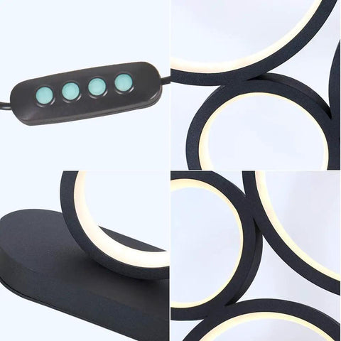 Close-up of Sleek Modern Table Lamp With 14W Power, Three Color Settings And Ten Level Dimming, Black Acrylic Circular Design