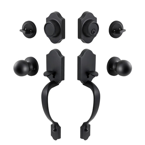 Beefy Matte Black Double Door Lock Set With Deadbolt And Dummy Front Handle Dope Door Hardware For Bedroom Or Living Room Zinc Alloy