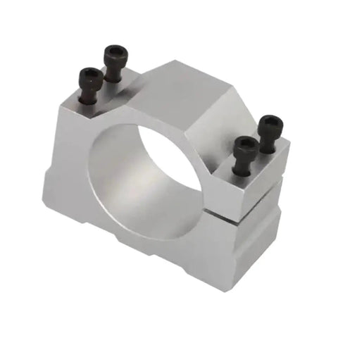 Top Spindle Clamp Bracket For 48 To 56mm Spindles With 4 Bolts And Heavy Aluminum Build Perfect Fit For CNC Routers And Engraving Machines Z Axis Mounting Made Smooth, showing aluminum clamp with bolts.