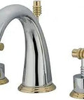 Milano Widespread Lavatory Faucet With Metal Lever Handle In Polished Chrome And Polished Brass 8 Inch Adjustable Center 3 Hole