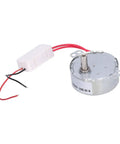 Heavy Duty 24 Volt DC Motor For Fans Heaters And Stands With Super Smooth 20Rpm Speed And Reversible Cw Ccw Rotation To Fix Your Appliances Fast, metal casing, red and black wires, compact design.